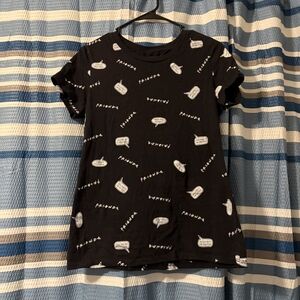 FRIENDS Black Short Sleeve Tee with White Speech Bubble Print